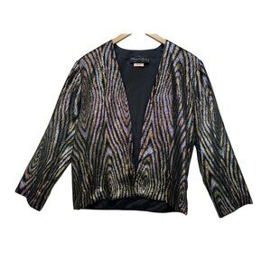 Vintage Pierre De Roche Open Front Blazer Jacket Womens Size 36 Multi Metallic